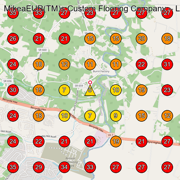 MikeaEUR(TM)s Custom Flooring Company GeoGrid visibility map for Lawn Care Service in None